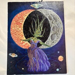 Hand-Painted Surreal Moon & Sun Wall Art - Purple